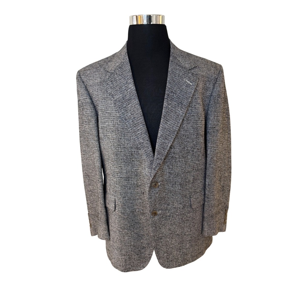 Matka Silk Mens 46R Gray Salt and Pepper Tweed Two Button Blazer Sport Coat USA